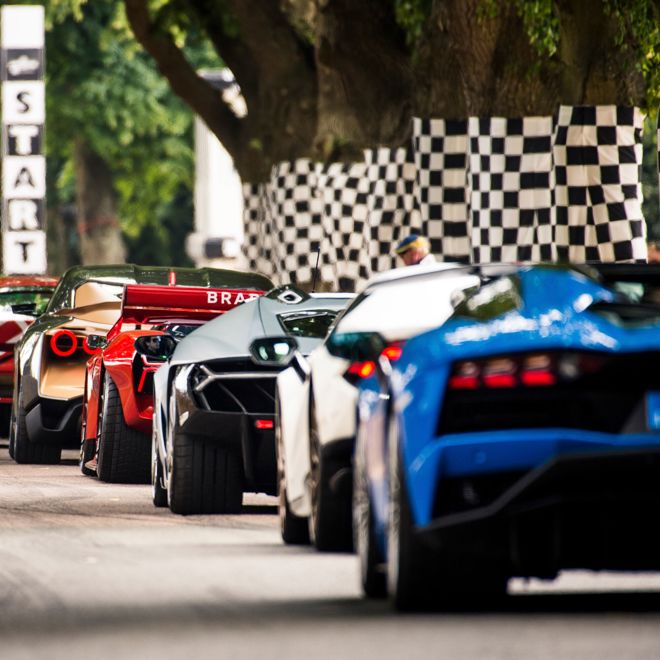 ***FREE TO USE***Supercars wait to do their run up the Hillclimb at the Goodwood Festival of Speed