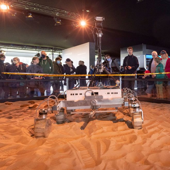 A Mars rover simulator at Goodwood Festival of Speed Future Lab. Day three..Picture date: Saturday July 10, 2021..Photograph by Christopher Ison ©.07544044177.chris@christopherison.com.www.christopherison.com..IMPORTANT NOTE REGARDING IMAGE LICENCING FOR THIS PHOTOGRAPH: This image is supplied to the client under the terms previously agree. No sales are permitted unless expressly agreed in writing by the photographer.