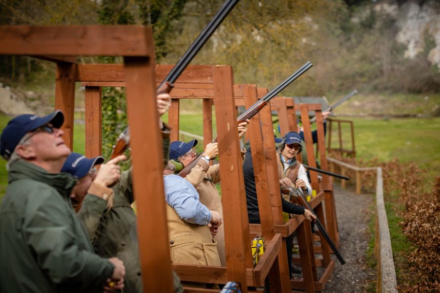 Image shot for Governors books to be produced after 77th Member's Meeting..Picture shows Governor Grant Reid and his guests at the clay pigeon shoot. .Picture date: Friday April 5, 2019..Photograph by Christopher Ison ©.07544044177.chris@christopherison.com.www.christopherison.com