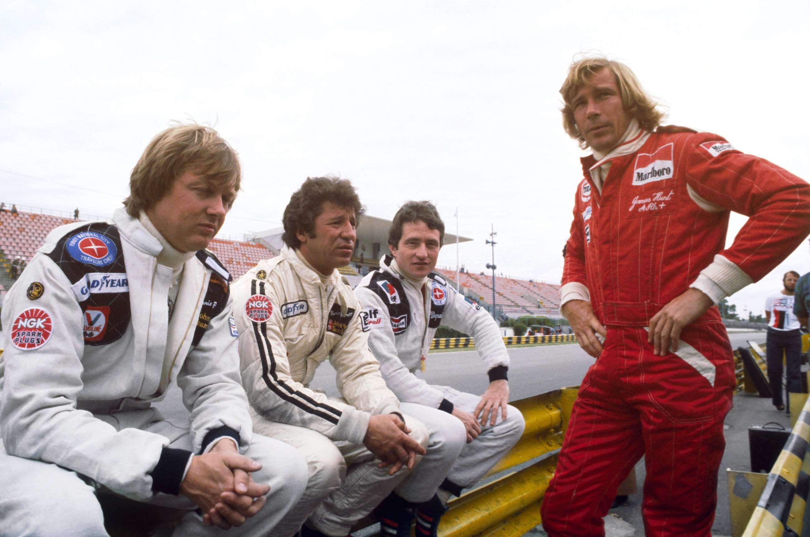 Argentina, 1978. Left to right: Ronnie Peterson, Mario Andretti, Patrick Depailler, James Hunt.