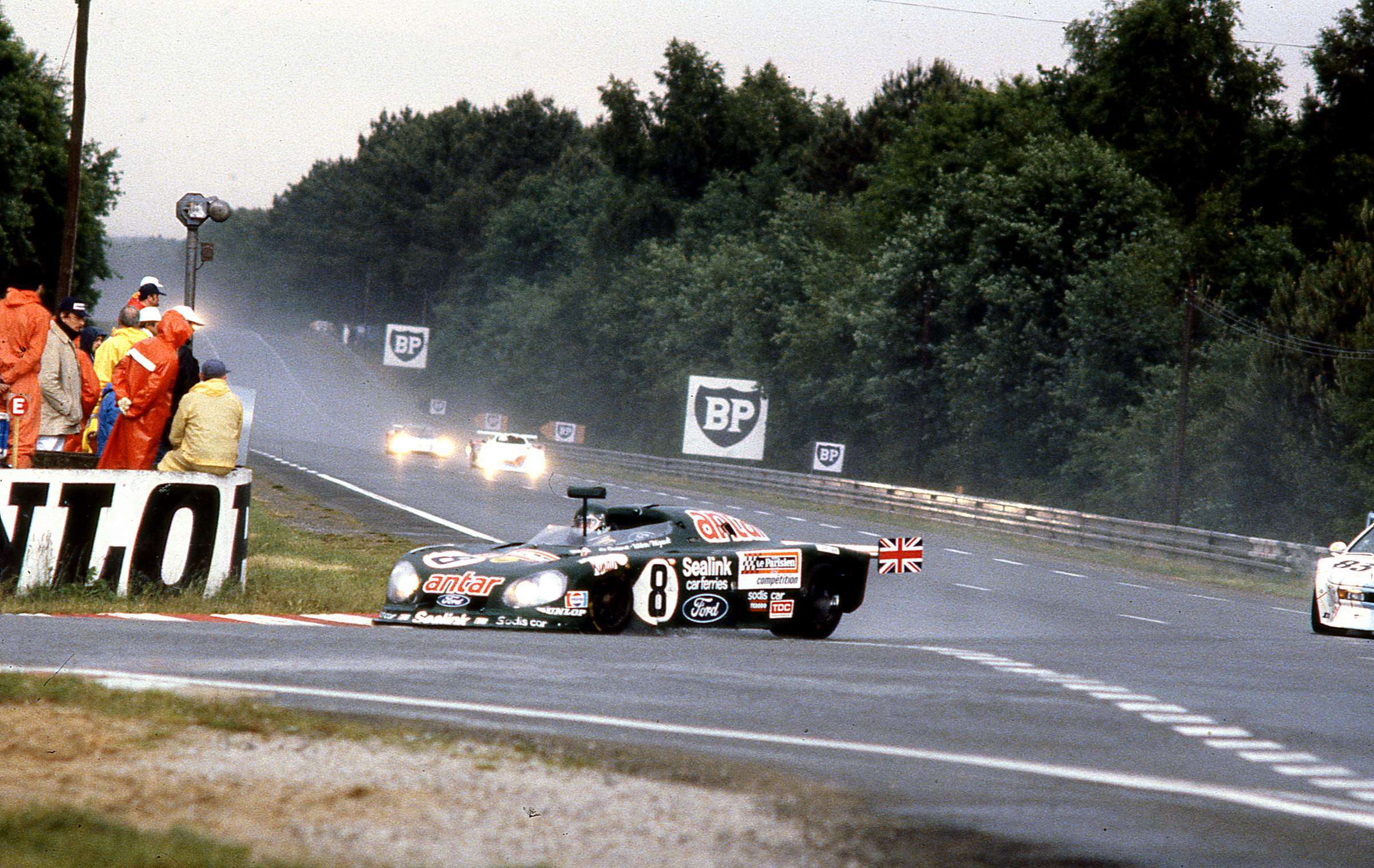 The Monza and Silverstone 6-Hour race-winning de Cadenet-Lola-Cosworth at Le Mans - rolled by Desi Wilson during practice, rebuilt and driven into 7th place in the 1980 24-Hour race by de Cadenet/Migault.