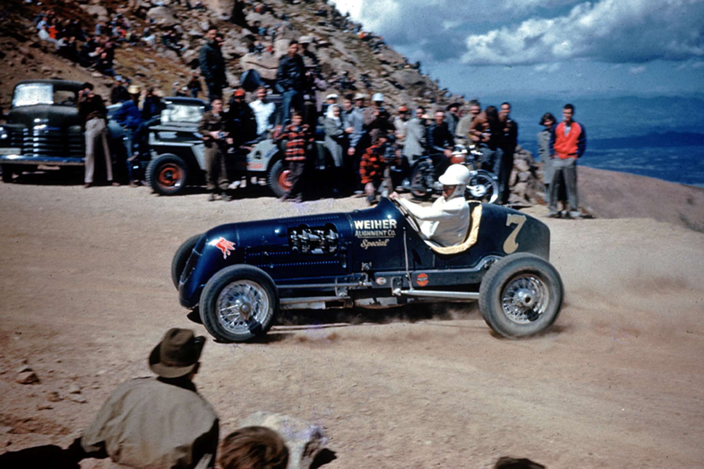 1951 Pikes Peak mountain climb - Phil’s shot of Herb Bryers’ Wihr Spl climbing fast in Colorado, USA