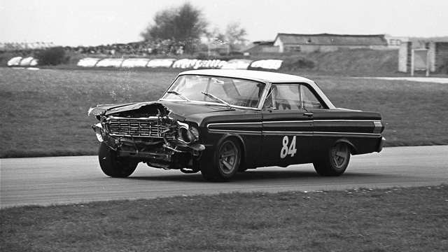 Reigning BRSCC British Saloon Car Champion Roy Pierpoint’s 1966 season began rather less auspiciously - his Ford Falcon’s beak suffering at Goodwood.  