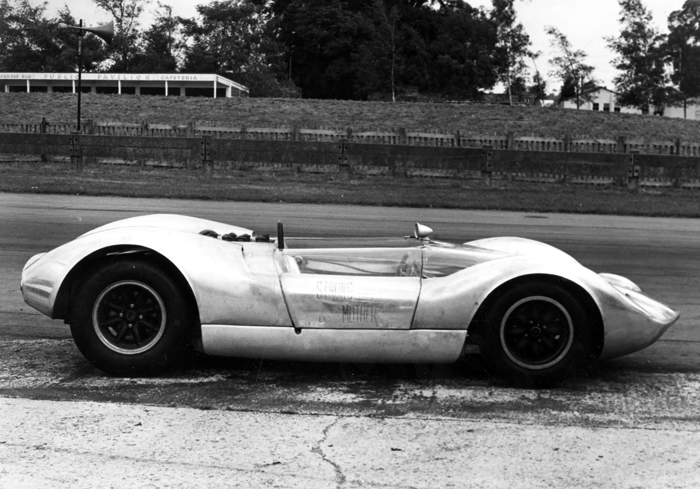 Sleek Tony Hilder-styled bodywork of the prototype McLaren ‘Strong Mother’ unpainted but ready to rumble - Goodwood 1964