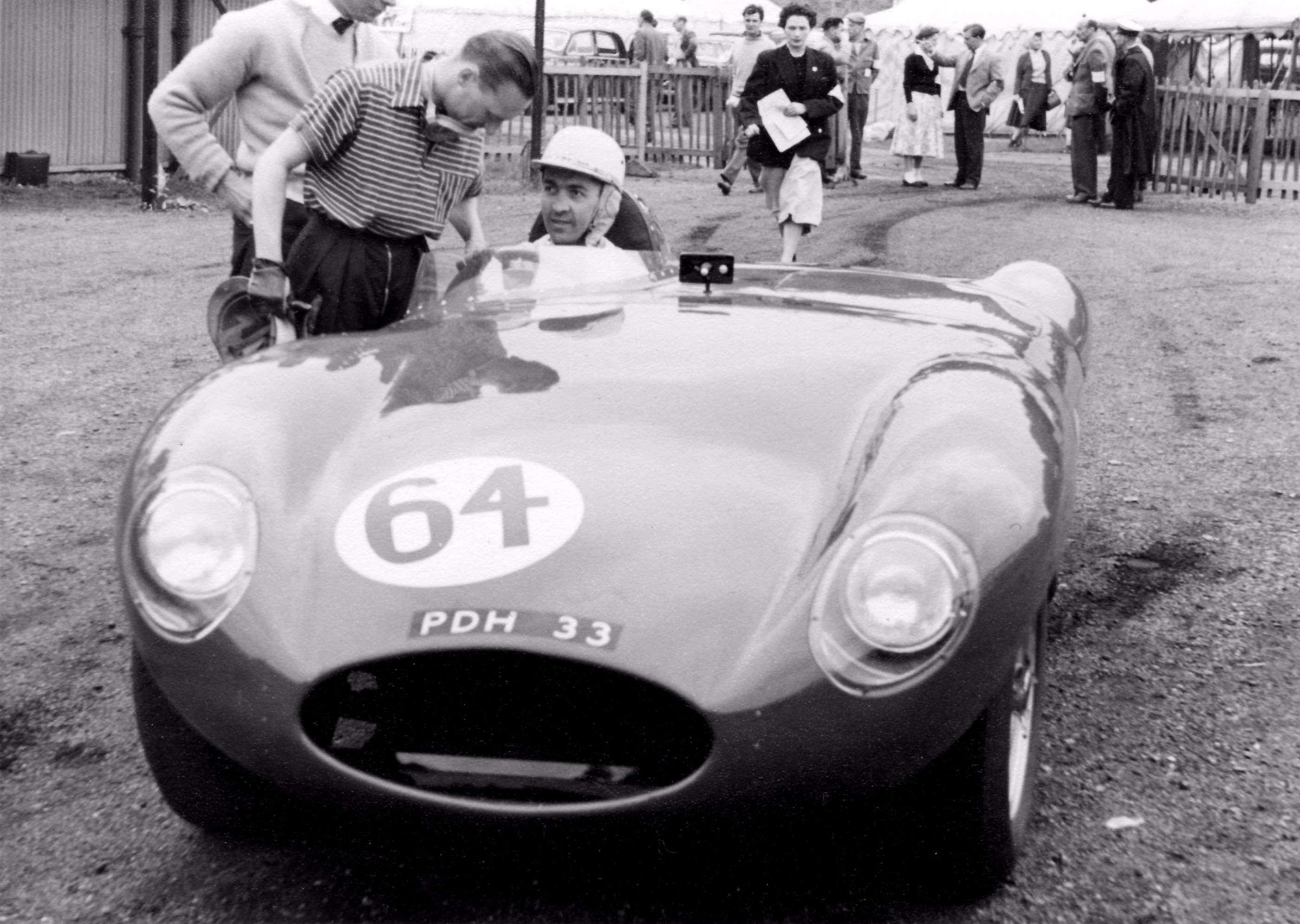 Bernie Ecclestone (striped shirt) with Stuart Lewis-Evans in Mr E’s rebodied Cooper-Jaguar sports at Crystal Palace, 1956

