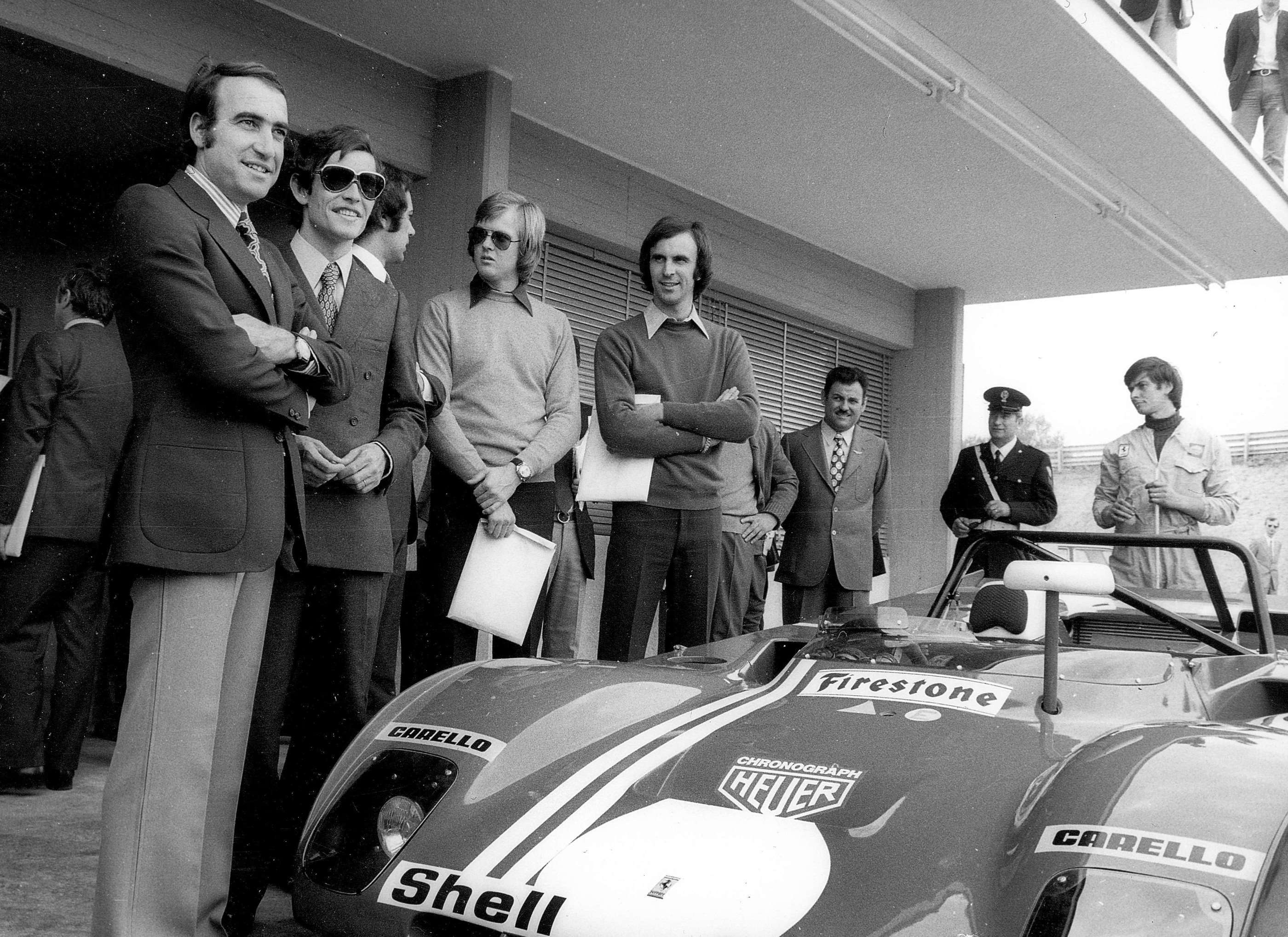 Regazzoni - Ickx - Munari - Peterson and Schenken at Fiorano 312 team launch 1972 
