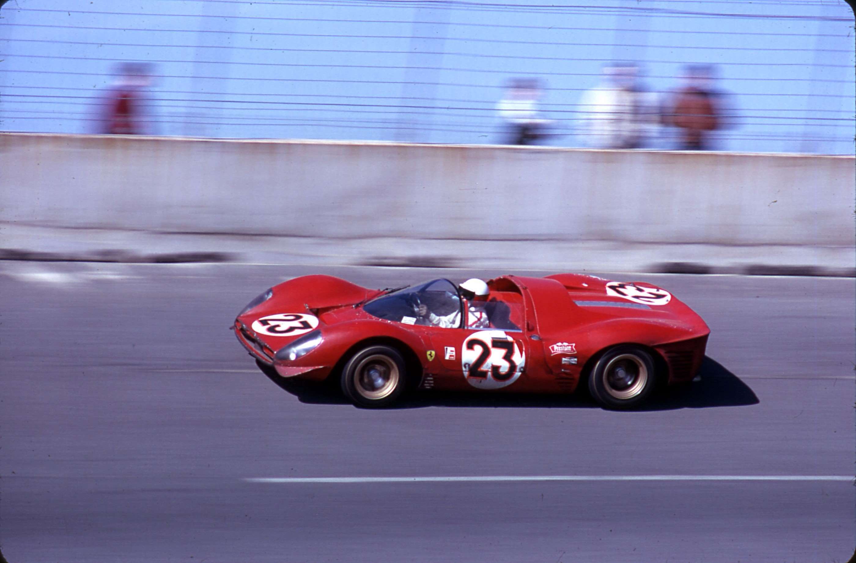 How much shape might sir require in a sports-racing classic?  Lorenzo Bandini up the wall at Daytona 1967 in the winning Ferrari 330P4 - photo by his own team manager, Franco Lini.