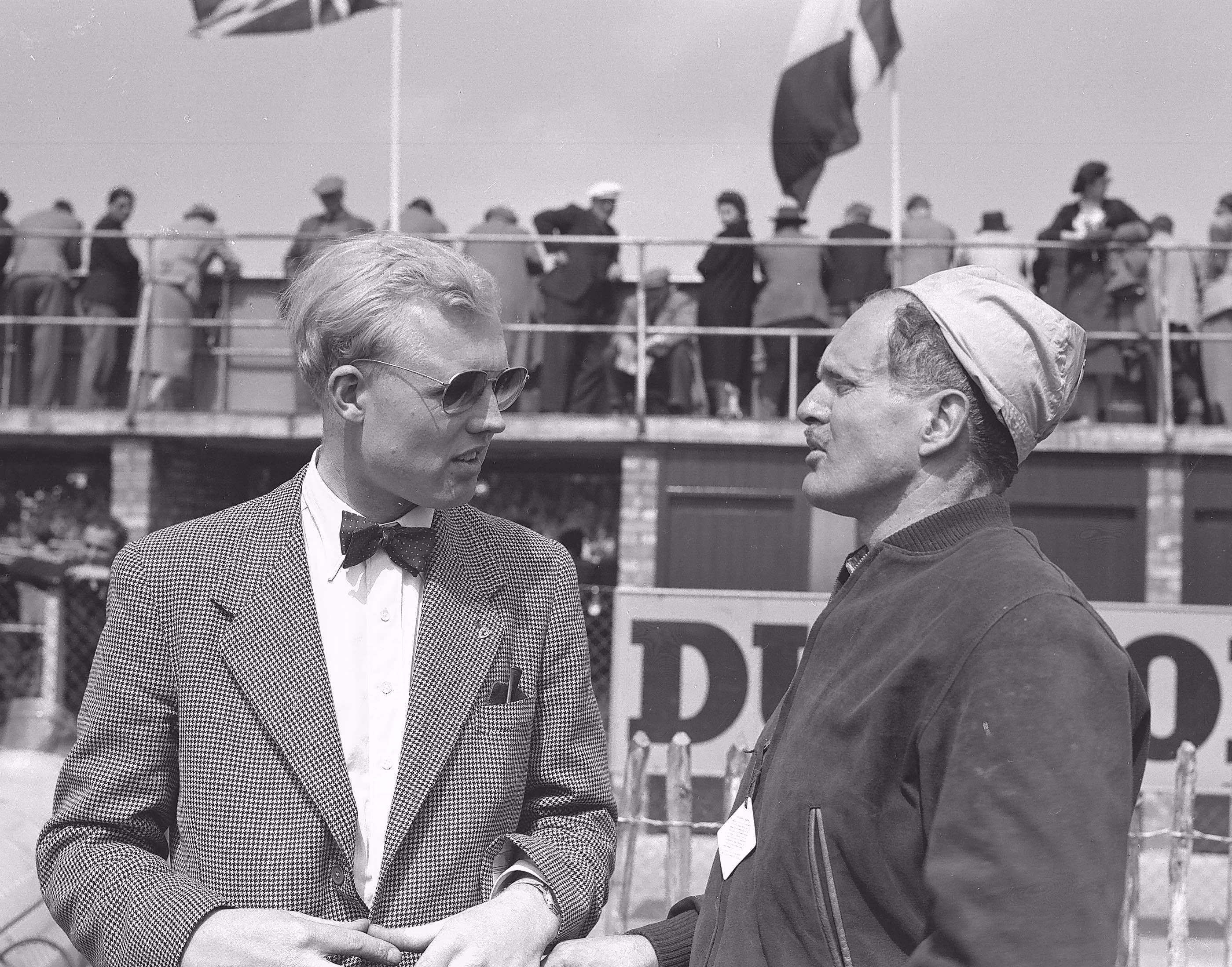 Very dapper-looking Mike Hawthorn (left) and Baron Emmanuel de Graffenried - 1953