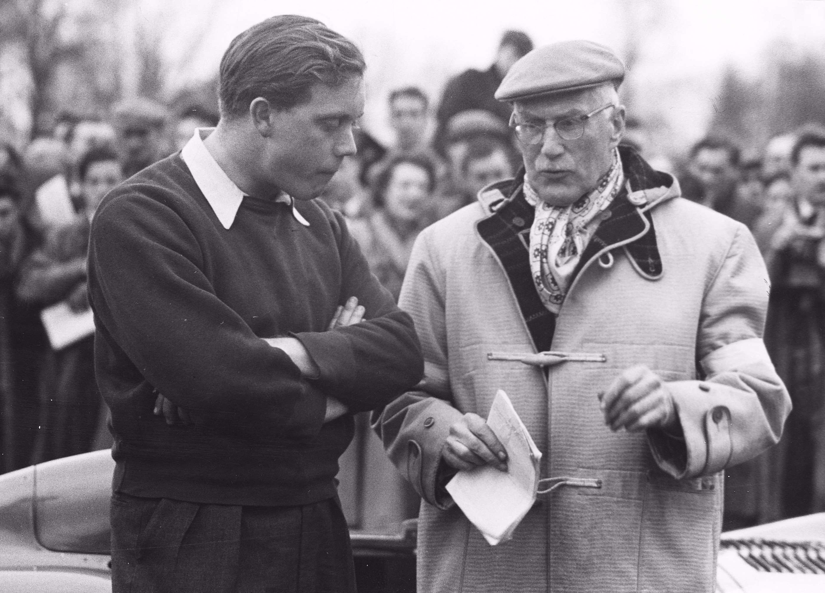 Captain George in 1955 seen with Jaguar PRO and D-Type driver Bob Berry.  Eyston became a prominent and popular member of the RAC Competitions Committee - liked, admired and respected by all.