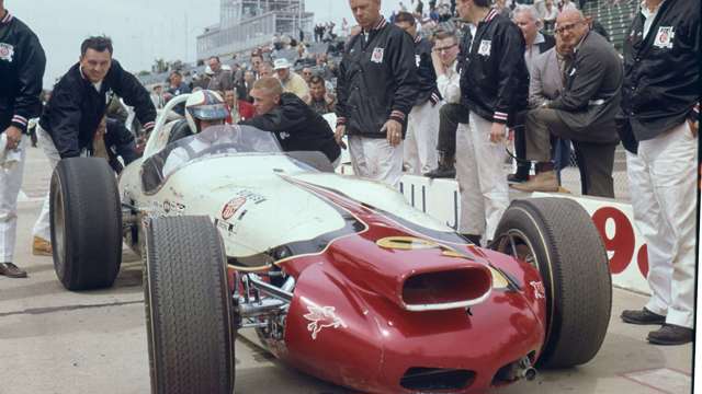 Parnelli Jones - with cigarette - in the Bowes Seal Fast Special Watson-Offenhauser roadster 1964
