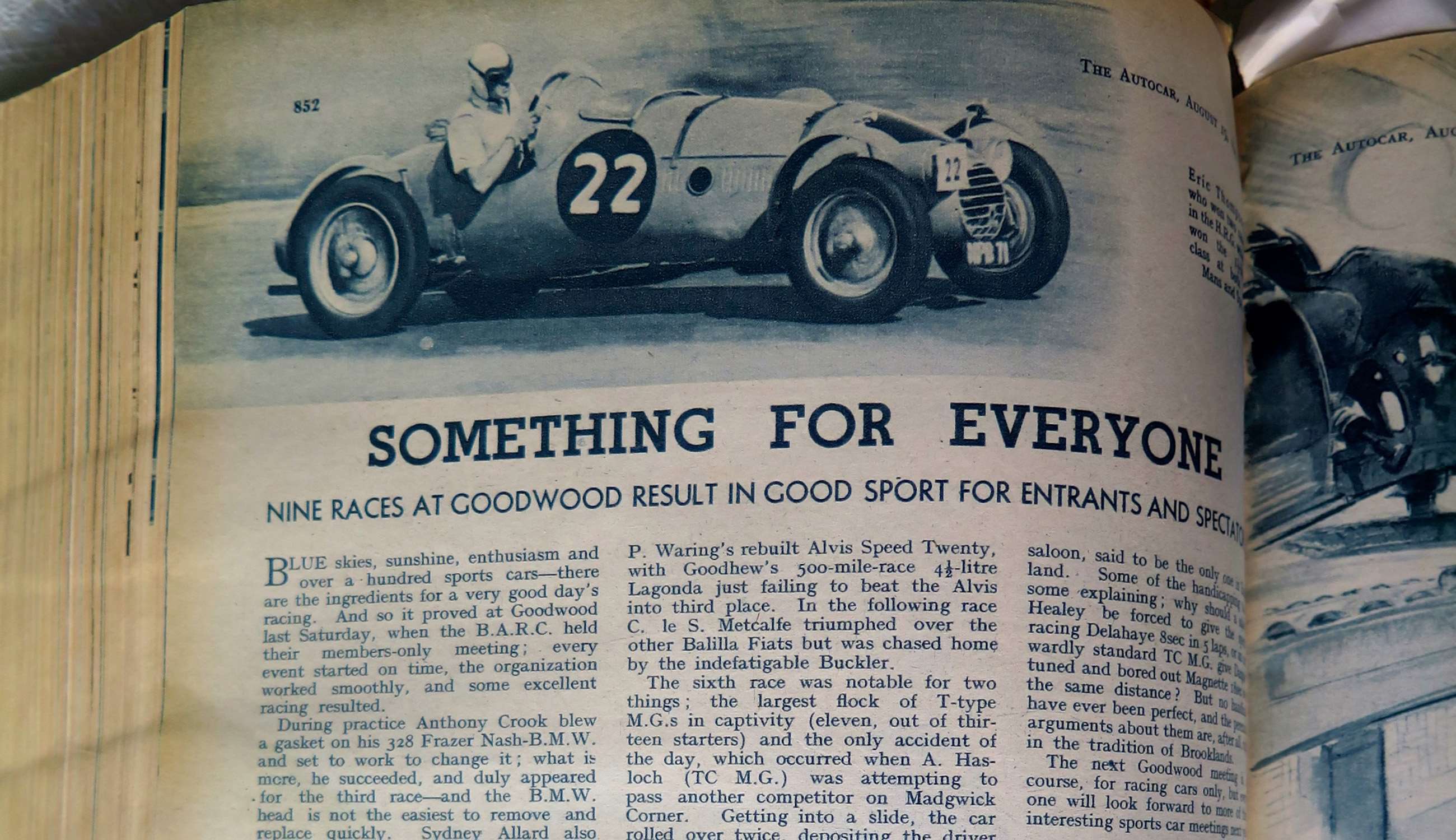 Eric Thompson in the Spa and Le Mans 24-Hour HRG Lightweight with which he won two of the nine races at Goodwood MM1 - from ‘The Autocar’s race report