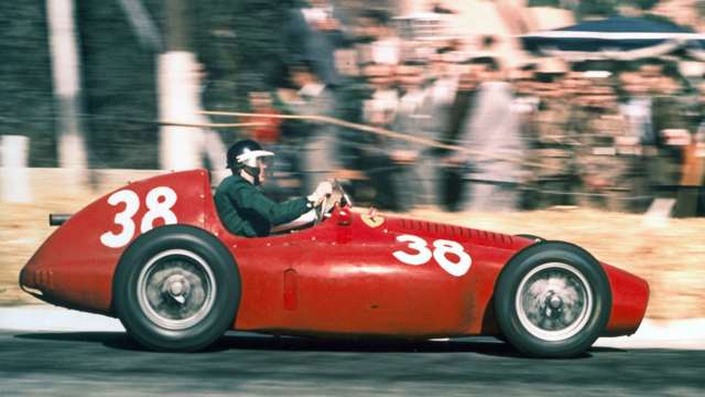 Mike winning the 1954 Spanish GP in the works Ferrari 555 Super Squalo.