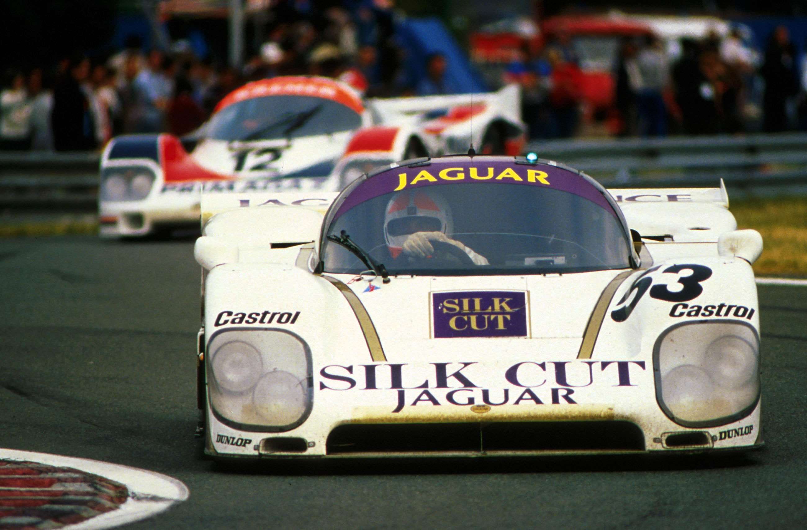 Making its Le Mans debut, the Jaguar XJR-6 of Gianfranco Brancatelli, Win Percy and Hurley Haywood, 1986.