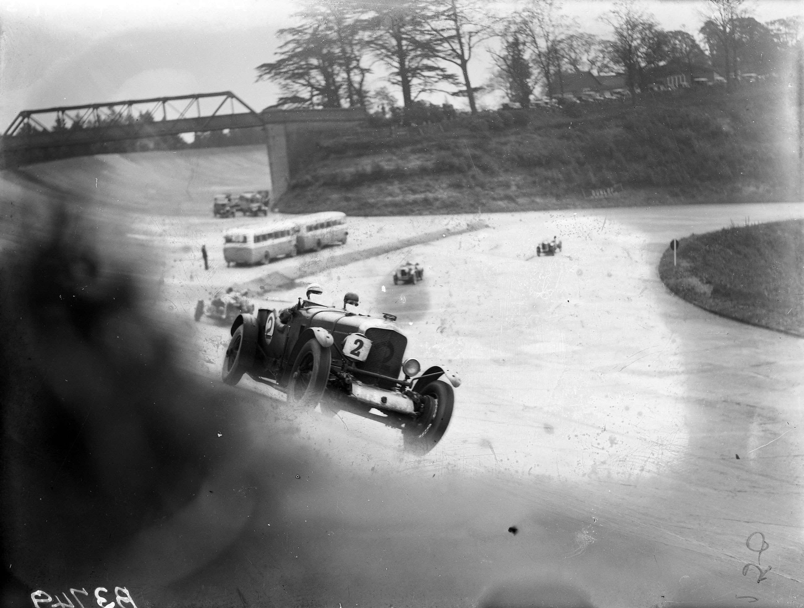 The Bentley Speed Six of Woolf Barnato and Frank Clement on the banking at Brooklands for the 1930 JCC Double Twelve.