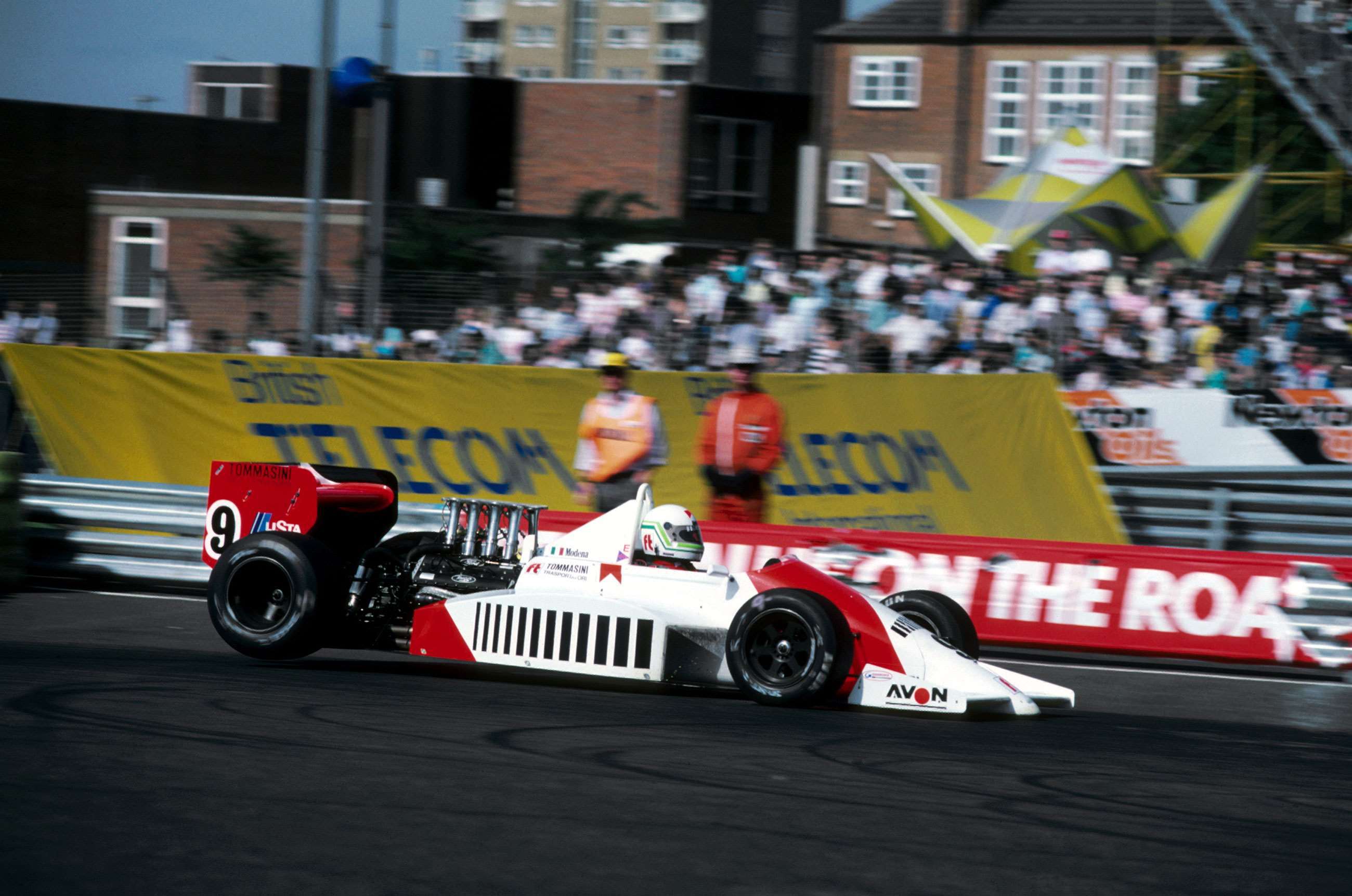 Modena on his way to winning the 1987 F3000 Birmingham Superprix in his Onyx March 87B.