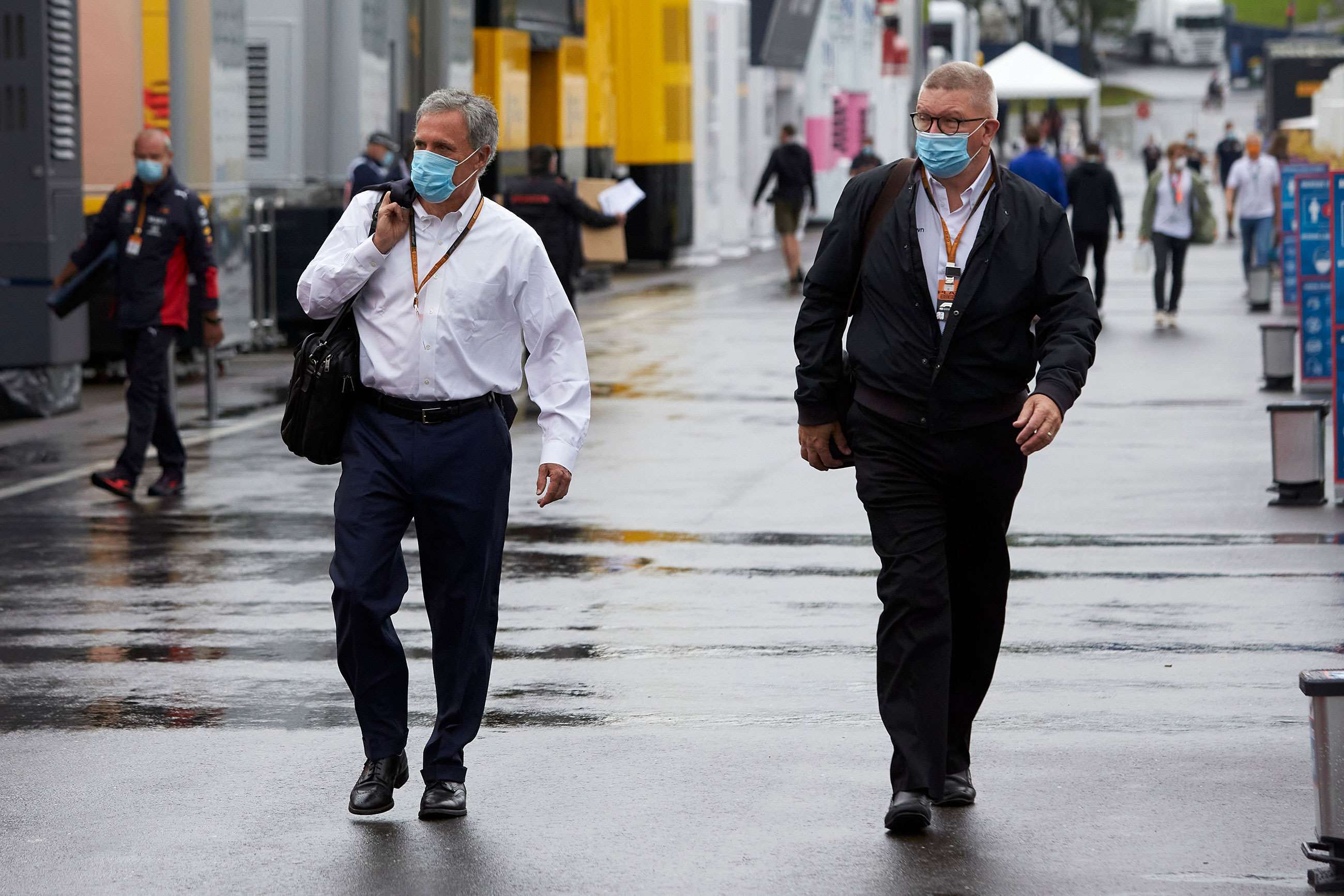 Chase Carey, F1 CEO and Chairman left, Ross Brawn, F1's Managing Director of Motorsports, right. 