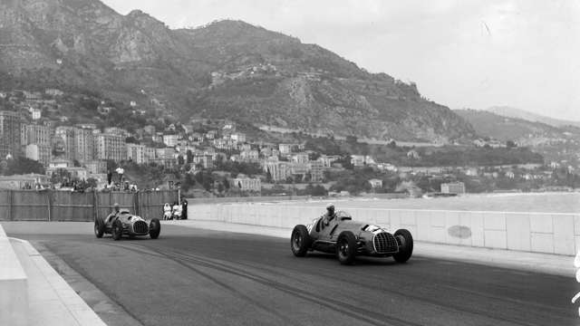 Monaco, 1950. Luigi Villoresi leads Alberto Ascari, both in Ferrari 125s at Ferrari's first race.