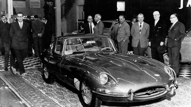 The then new Jaguar E-type at the 1961 Geneva Motor Show. 