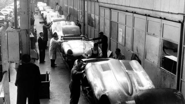 The E-type production line, 1961.