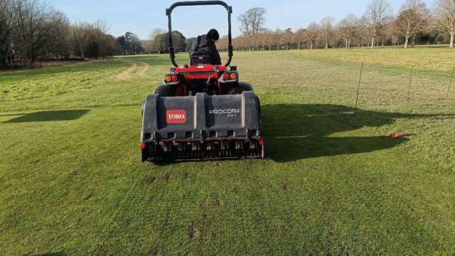 Aerating Tees with a 12mm tine going to depth of 4”