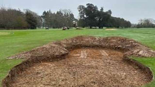 Bunkers all ready for lining and turfing. You can see in the background Scott hard at work creating the 4th greenside.