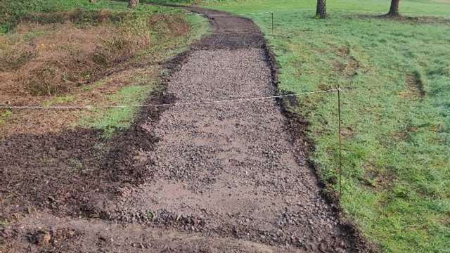 Repair work to some of the paths around the course, this one on the 9th was flooding. The team constructed a drain, re-laid a base and put fresh material on top.