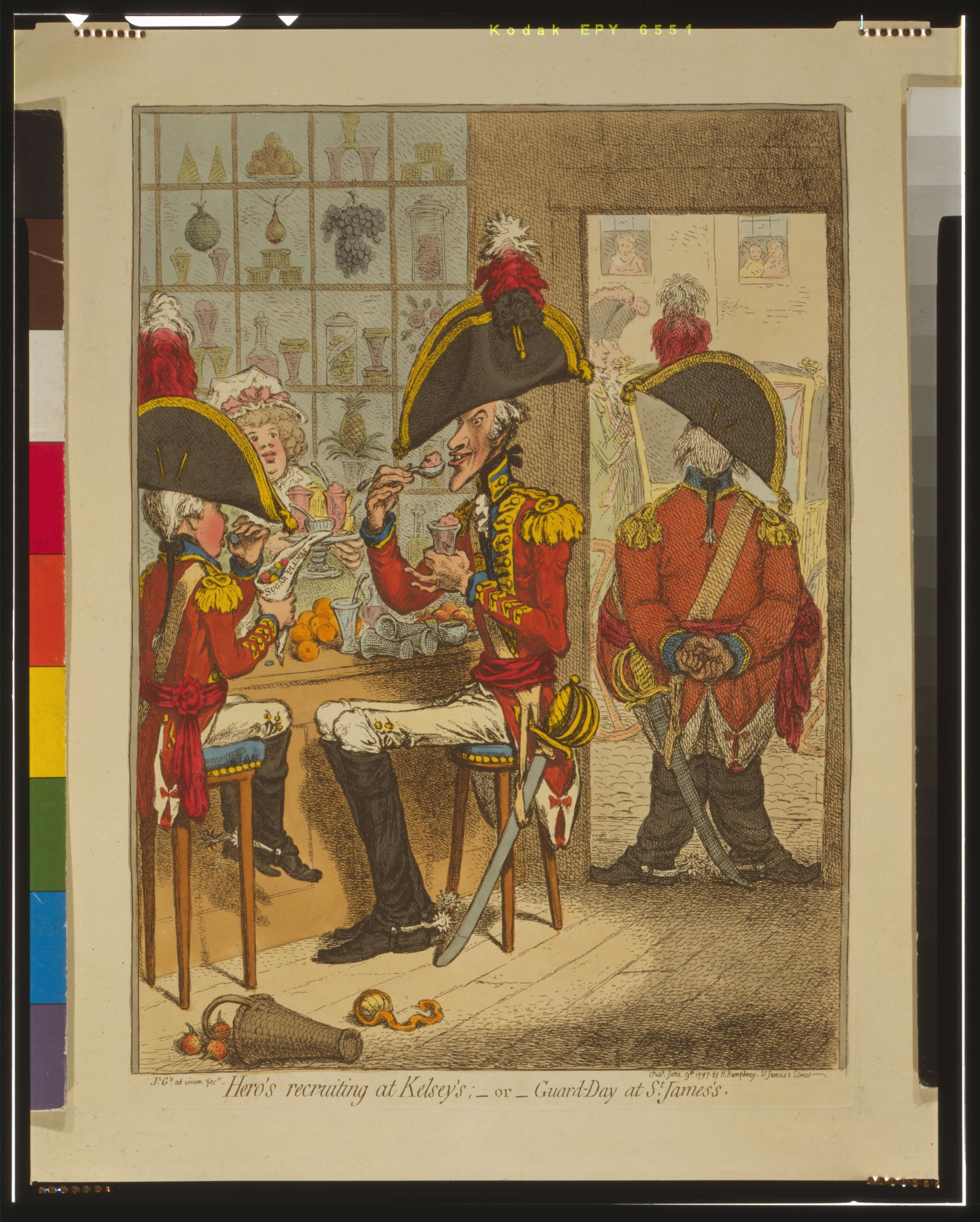 The 18th-century fashion for eating ices, as shown in a Gilray cartoon of the era (Library of Congress).