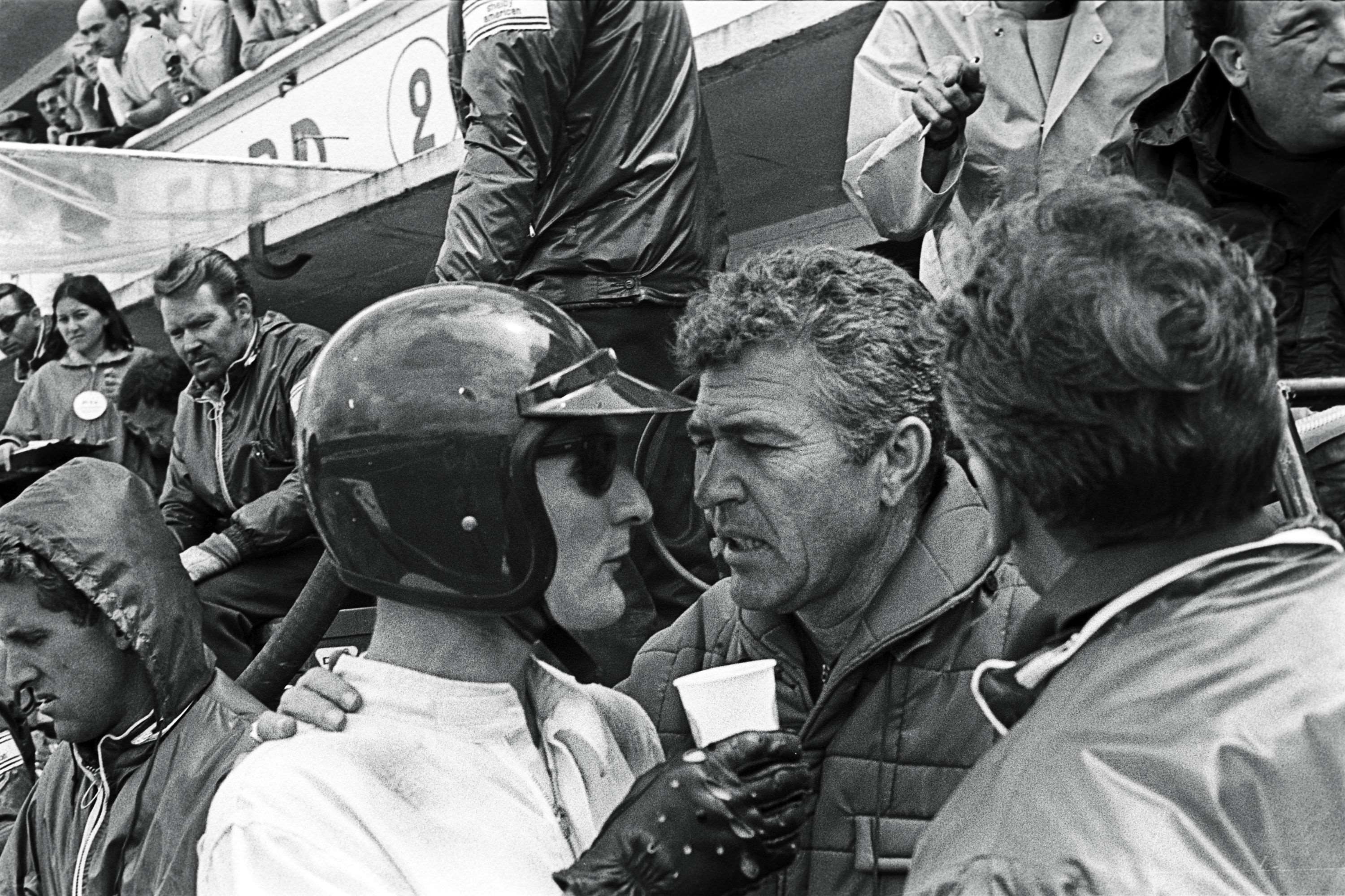 Ken Miles and Carroll Shelby at the 24 Hours of Le Mans in 1966. Miles was on course for the first triple crown in sports car racing until fate, and Ford, intervened.