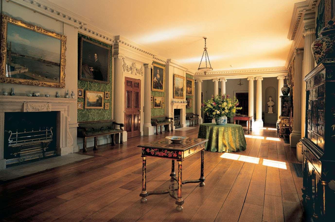 The Long Hall at Goodwood House with the two Canaletto paintings in their original positions